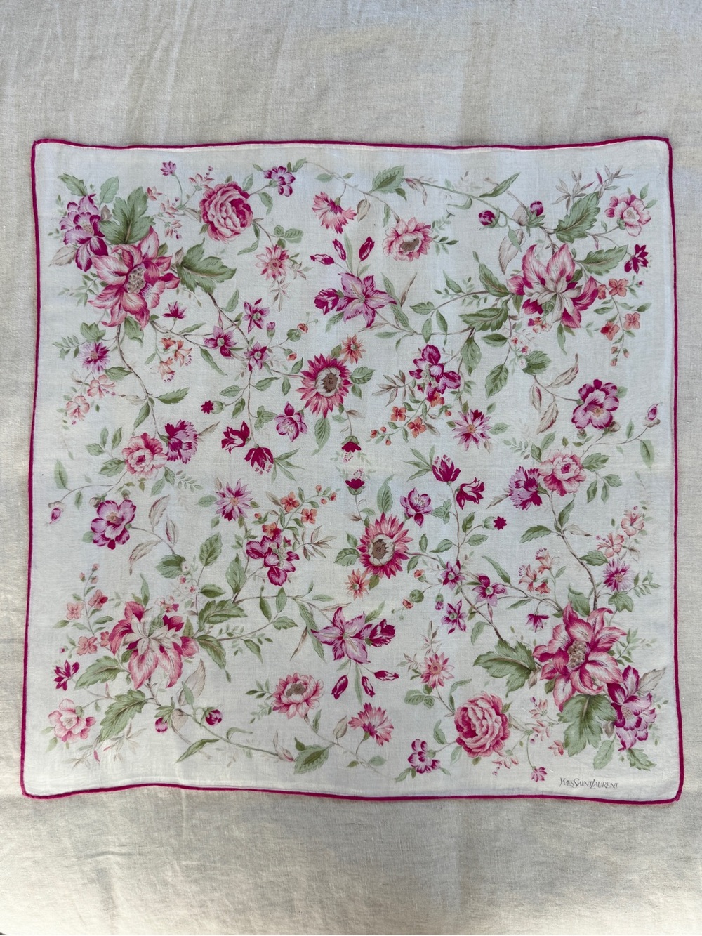 Vintage YSL Romantic Pink Floral Rose Cotton Bandana Scarf Made in Japan - Picture 3 of 9